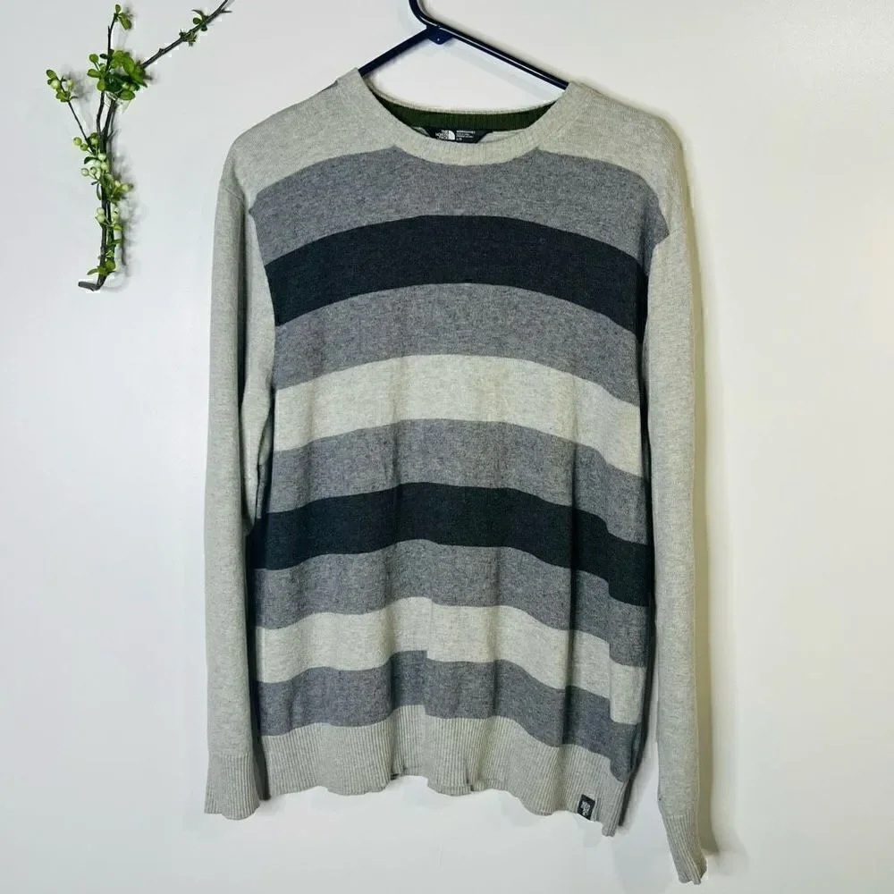 The North Face Gray Striped Cotton Nylon Wool Blend Sweater